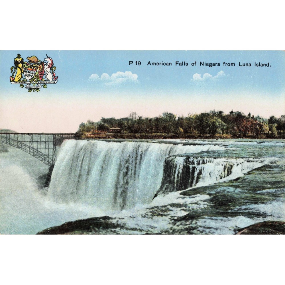Niagara Falls NY New York American Falls Luna Island Bridge Vtg Postcard P 19